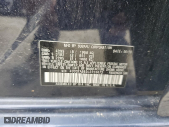 2020 Subaru Impreza with VIN 4S3GTAB60L3723072, listed as a Copart auction lot 58801595 with 28,685 mi miles and Salvage title. Bid and sale history available at DreamBid. Image 12.