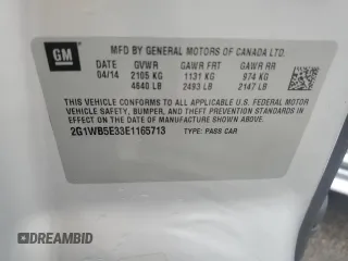 2014 Chevrolet Impala LT with VIN 2G1WB5E33E1165713, listed as a Copart auction lot 60591585 with 203,323 mi miles and Salvage title. Bid and sale history available at DreamBid. Image 13.