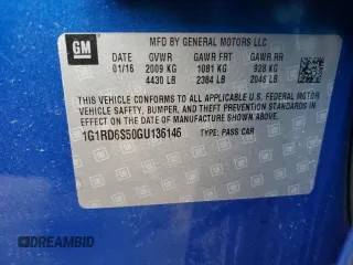 2016 Chevrolet Volt Premier with VIN 1G1RD6S50GU136146, listed as a Copart auction lot 46098115 with 73,202 mi miles and Salvage Title. Bid and sale history available at carsss.com. Image 12.