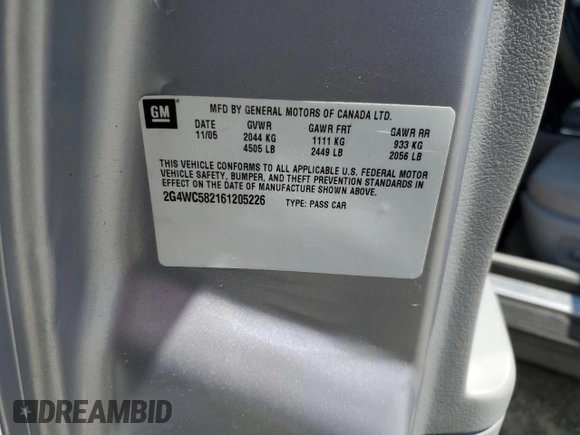 2006 Buick LaCrosse CX с VIN 2G4WC582161205226, выставлен на аукционе Copart как лот 52586675 с пробегом 136 648 миль миль и Списание • Salvage title. История ставок и продаж доступна на DreamBid. Изображение 13.