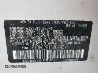 2008 Subaru Impreza with VIN JF1GH62618H829075, listed as a Copart auction lot 47355035 with 184,695 mi miles and Salvage title. Bid and sale history available at DreamBid. Image 12.