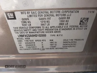 2017 Buick Envision Preferred with VIN LRBFXCSA8HD102999, listed as a IAAI auction lot 38986358 with 58,900 mi miles and . Bid and sale history available at carsss.com. Image 9.
