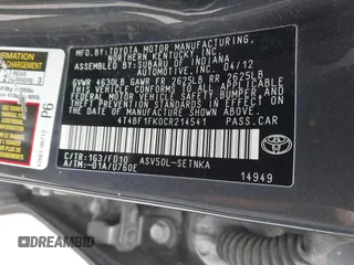 2012 Toyota Camry L with VIN 4T4BF1FK0CR214541, listed as a IAAI auction lot 41875159 with 128,964 mi miles. Bid and sale history available at carsss.com. Image 9.