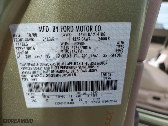 2009 Mercury Mariner Hybrid with VIN 4M2CU29389KJ09618, listed as a Copart auction lot 51431185 with 137,881 mi miles and Clean Title. Bid and sale history available at carsss.com. Image 12.