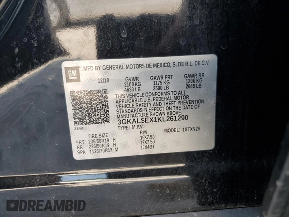 2019 GMC Terrain Denali with VIN 3GKALSEX1KL261290, listed as a Copart auction lot 59987895 with 90,788 mi miles and Salvage title. Bid and sale history available at DreamBid. Image 13.