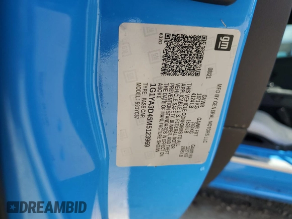 2021 Chevrolet Corvette 1LT with VIN 1G1YA3D45M5123969, listed as a Copart auction lot 73947164 with 0 mi miles and Salvage Title. Bid and sale history available at carsss.com. Image 13.