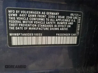 2013 Volkswagen CC Sport Plus z VIN WVWBP7ANXDE510033, wystawiony jako Copart lot #57266425 z przebiegiem 91 124 mil mil oraz Szkoda całkowita • Salvage title. Historia ofert i sprzedaży dostępna na DreamBid. Obrazek 13.
