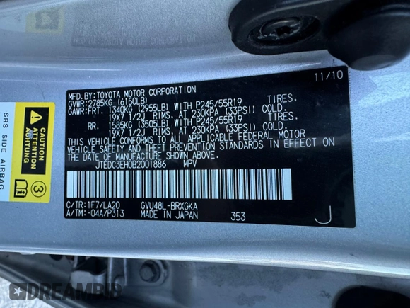 2011 Toyota Highlander Hybrid Limited with VIN JTEDC3EH0B2001886, listed as a Copart auction lot 44797085 with 253,254 mi miles and Clean Title. Bid and sale history available at carsss.com. Image 10.