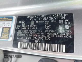 2022 Kia Seltos S z VIN KNDEU2AA3N7315127, wystawiony jako IAAI lot #41326829 z przebiegiem 98 268 mil mil oraz . Historia ofert i sprzedaży dostępna na DreamBid. Obrazek 9.