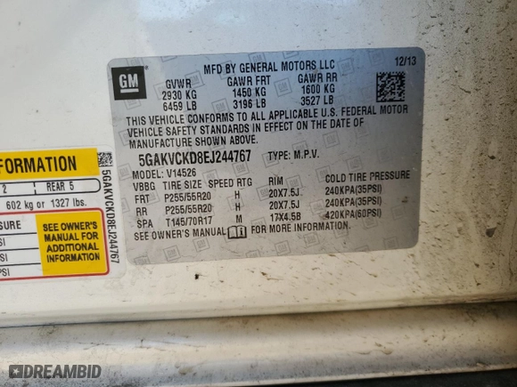 2014 Buick Enclave Premium with VIN 5GAKVCKD8EJ244767, listed as a Copart auction lot 45940885 with 202,126 mi miles and Salvage Title. Bid and sale history available at carsss.com. Image 13.