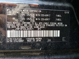 2019 Toyota RAV4 XLE with VIN JTMP1RFV6KJ004571, listed as a Copart auction lot 56397454 with 92,932 mi miles and Non Repairable. Bid and sale history available at carsss.com. Image 14.