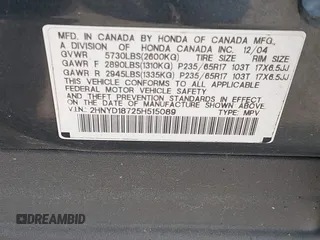 2005 Acura MDX Touring z VIN 2HNYD18725H515089, wystawiony jako IAAI lot #42317075 z przebiegiem 159 762 mil mil oraz . Historia ofert i sprzedaży dostępna na DreamBid. Obrazek 9.