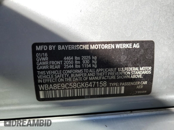2016 BMW 3 Series 328i with VIN WBA8E9C58GK647158, listed as a Copart auction lot 51485695 with 137,499 mi miles and Clean Title. Bid and sale history available at DreamBid. Image 12.