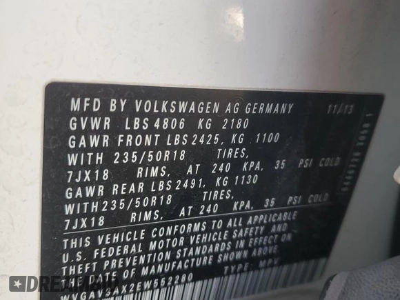 2014 Volkswagen Tiguan SEL с VIN WVGAV3AX2EW552280, выставлен на аукционе Copart как лот 85222224 с пробегом 109 761 миль миль и Списание • Salvage title. История ставок и продаж доступна на DreamBid. Изображение 15.