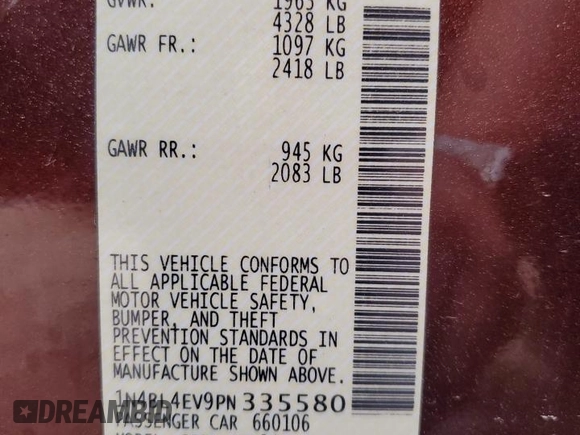 2023 Nissan Altima SL with VIN 1N4BL4EV9PN335580, listed as a Copart auction lot 49721865 with 50,964 mi miles and Non Repairable. Bid and sale history available at DreamBid. Image 13.