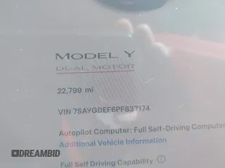 2023 Tesla Model Y Performance with VIN 7SAYGDEF6PF837174, listed as a IAAI auction lot 41436629 with 22,799 mi miles and . Bid and sale history available at DreamBid. Image 16.