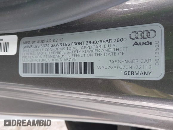 2012 Audi A7 Prestige с VIN WAU2GAFC7CN122113, выставлен на аукционе IAAI как лот 42111441 с пробегом 149 617 миль миль и . История ставок и продаж доступна на DreamBid. Изображение 9.