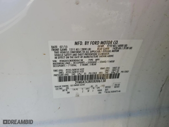 2014 Ford Flex SEL with VIN 2FMGK5C80EBD06138, listed as a Copart auction lot 51628215 with 107,149 mi miles and Clean Title. Bid and sale history available at carsss.com. Image 13.