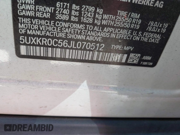 2018 BMW X5 xDrive35i with VIN 5UXKR0C56JL070512, listed as a IAAI auction lot 41892471 with 1 mi miles. Bid and sale history available at carsss.com. Image 9.