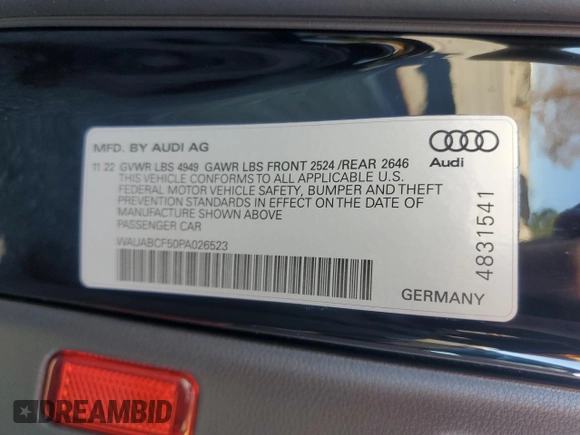 2023 Audi A5 Sportback Premium z VIN WAUABCF50PA026523, wystawiony jako Copart lot #88921695 z przebiegiem Nie podano mil oraz Szkoda całkowita • Salvage title. Historia ofert i sprzedaży dostępna na DreamBid. Obrazek 12.