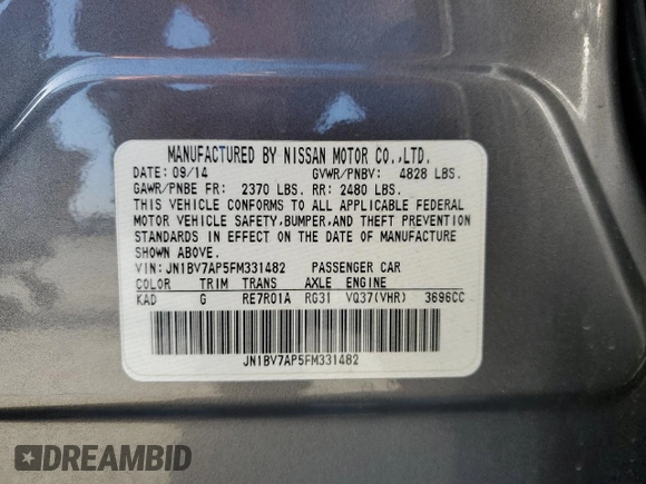 2015 Infiniti Q50 Premium with VIN JN1BV7AP5FM331482, listed as a Copart auction lot 53760335 with 134,471 mi miles and Clean Title. Bid and sale history available at carsss.com. Image 12.