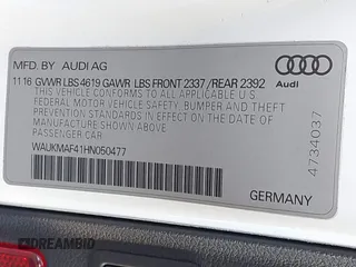 2017 Audi A4 Season of Audi ultra Premium with VIN WAUKMAF41HN050477, listed as a IAAI auction lot 41329827 with 88,265 mi miles. Bid and sale history available at carsss.com. Image 9.