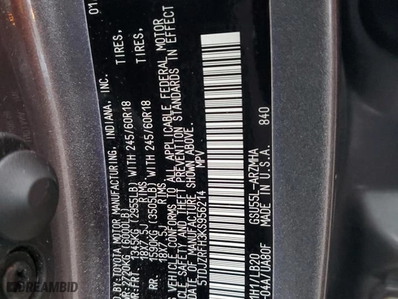 2019 Toyota Highlander SE with VIN 5TDJZRFH3KS956214, listed as a Copart auction lot 47460535 with 80,337 mi miles and Salvage Title. Bid and sale history available at carsss.com. Image 14.