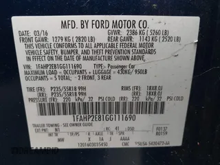 2016 Ford Taurus SEL z VIN 1FAHP2E81GG111690, wystawiony jako IAAI lot #42461206 z przebiegiem 92 424 mil mil oraz . Historia ofert i sprzedaży dostępna na DreamBid. Obrazek 9.
