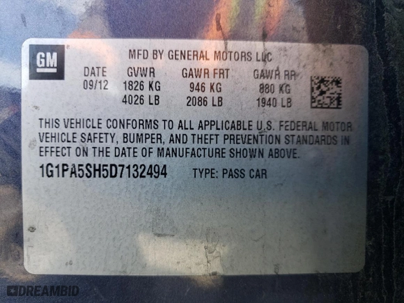 2013 Chevrolet Cruze LS with VIN 1G1PA5SH5D7132494, listed as a Copart auction lot 46705175 with 177,504 mi miles and Salvage Title. Bid and sale history available at carsss.com. Image 14.