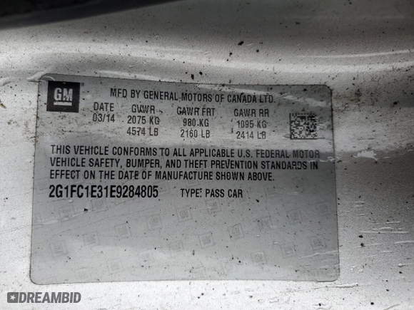 2014 Chevrolet Camaro LT with VIN 2G1FC1E31E9284805, listed as a Copart auction lot 50262955 with 40,386 mi miles and Salvage Title. Bid and sale history available at carsss.com. Image 14.
