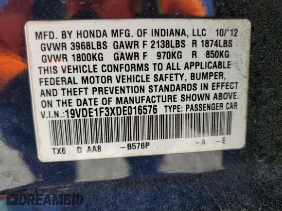 2013 Acura ILX with VIN 19VDE1F3XDE016576, listed as a Copart auction lot 44802265 with 155,940 mi miles and Clean Title. Bid and sale history available at carsss.com. Image 12.
