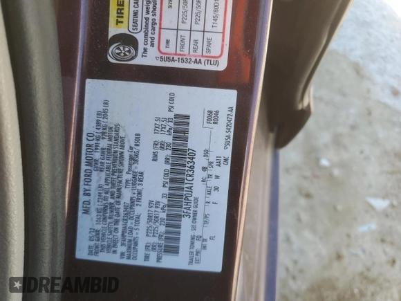 2012 Ford Fusion SEL with VIN 3FAHP0JA1CR363407, listed as a Copart auction lot 48586215 with 107,870 mi miles and Salvage Title. Bid and sale history available at DreamBid. Image 14.