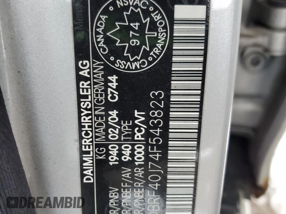 2004 Mercedes-Benz C 230 Kompressor with VIN WDBRF40J74F543823, listed as a Copart auction lot 49698565 with 114,644 mi miles and Salvage title. Bid and sale history available at DreamBid. Image 12.