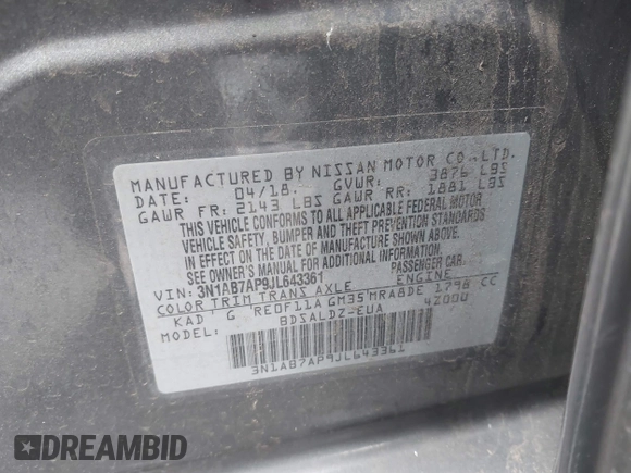 2018 Nissan Sentra SV z VIN 3N1AB7AP9JL643361, wystawiony jako IAAI lot #42082745 z przebiegiem 116 033 mil mil oraz . Historia ofert i sprzedaży dostępna na DreamBid. Obrazek 9.