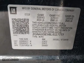2020 Chevrolet Equinox LS with VIN 2GNAXSEV6L6117777, listed as a IAAI auction lot 41516894 with 58,108 mi miles. Bid and sale history available at carsss.com. Image 9.
