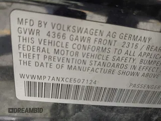 2012 Volkswagen CC Sport PZEV with VIN WVWMP7ANXCE507124, listed as a IAAI auction lot 42105616 with 128,873 mi miles. Bid and sale history available at carsss.com. Image 9.
