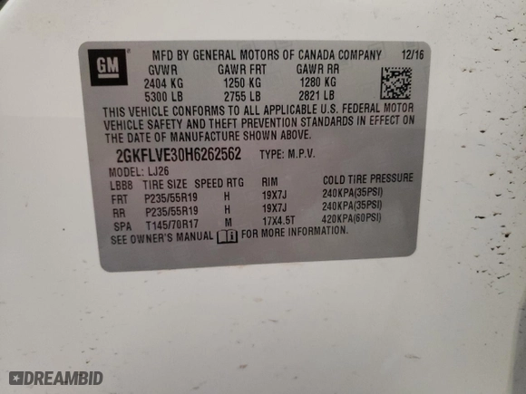 2017 GMC Terrain Denali with VIN 2GKFLVE30H6262562, listed as a Copart auction lot 48303965 with 138,357 mi miles and Salvage Title. Bid and sale history available at carsss.com. Image 15.