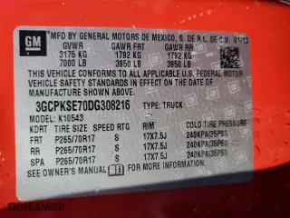 2013 Chevrolet Silverado 1500 LT with VIN 3GCPKSE70DG308216, listed as a Copart auction lot 46335645 with 161,968 mi miles and Salvage Title. Bid and sale history available at carsss.com. Image 13.