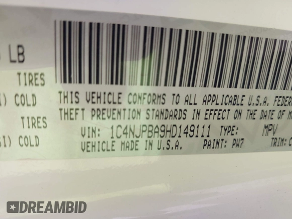 2017 Jeep Patriot Sport with VIN 1C4NJPBA9HD149111, listed as a IAAI auction lot 41103084 with 143,552 mi miles. Bid and sale history available at carsss.com. Image 9.