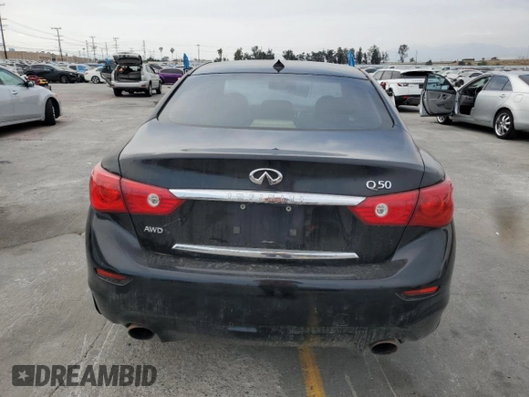 2014 Infiniti Q50 Premium with VIN JN1BV7ARXEM687233, listed as a Copart auction lot 58828595 with 122,813 mi miles and Salvage title. Bid and sale history available at DreamBid. Image 6.