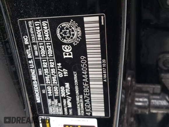 2015 Mercedes-Benz M 63 AMG with VIN 4JGDA7EB0FA440509, listed as a Copart auction lot 73954174 with 74,650 mi miles and Salvage Title. Bid and sale history available at carsss.com. Image 15.