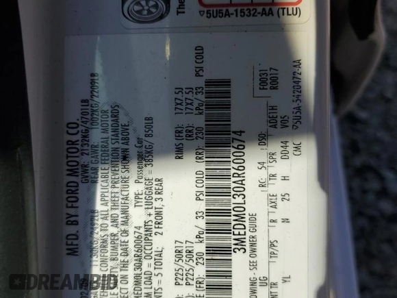 2010 Mercury Milan Hybrid with VIN 3MEDM0L30AR600674, listed as a Copart auction lot 49907945 with 125,556 mi miles and Salvage Title. Bid and sale history available at carsss.com. Image 12.