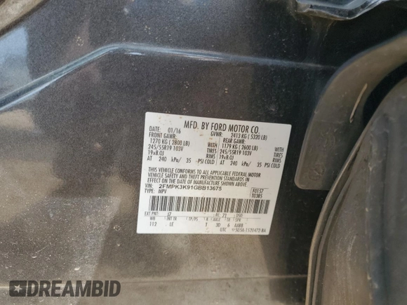 2016 Ford Edge Titanium with VIN 2FMPK3K91GBB13675, listed as a Copart auction lot 44198475 with 129,236 mi miles and Salvage Title. Bid and sale history available at carsss.com. Image 13.