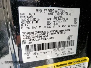 2014 Ford Expedition Limited z VIN 1FMJU2A51EEF25217, wystawiony jako Copart lot #65161945 z przebiegiem 97 886 mil mil oraz Czysty tytuł • Clean title. Historia ofert i sprzedaży dostępna na DreamBid. Obrazek 13.