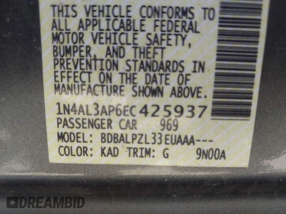 2014 Nissan Altima 2.5 S with VIN 1N4AL3AP6EC425937, listed as a IAAI auction lot 42107191 with 67,948 mi miles. Bid and sale history available at carsss.com. Image 9.