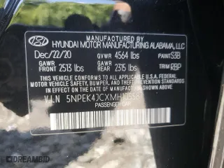 2021 Hyundai Sonata N Line with VIN 5NPEK4JCXMH105587, listed as a Copart auction lot 56656674 with 46,290 mi miles and Salvage Title. Bid and sale history available at carsss.com. Image 12.