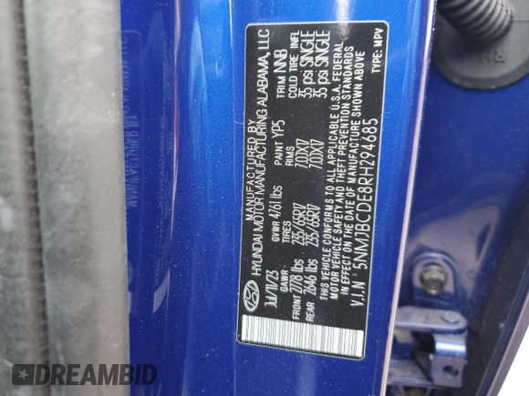 2024 Hyundai Tucson SEL with VIN 5NMJBCDE8RH294685, listed as a Copart auction lot 41420605 with 5,127 mi miles and Non Repairable. Bid and sale history available at carsss.com. Image 13.