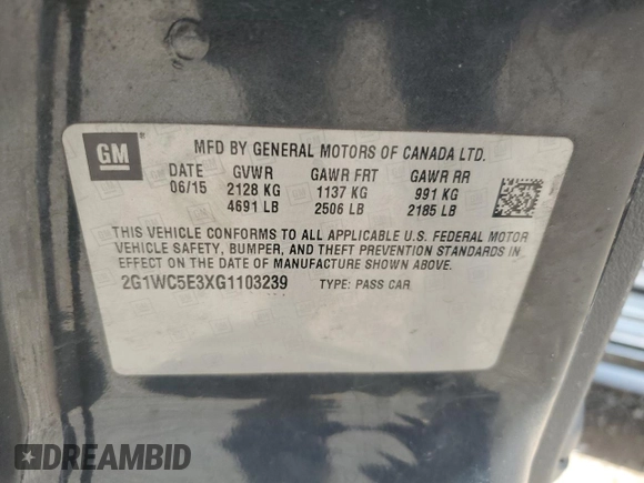 2016 Chevrolet Impala LTZ with VIN 2G1WC5E3XG1103239, listed as a Copart auction lot 61009445 with 203,758 mi miles and Salvage title. Bid and sale history available at DreamBid. Image 12.