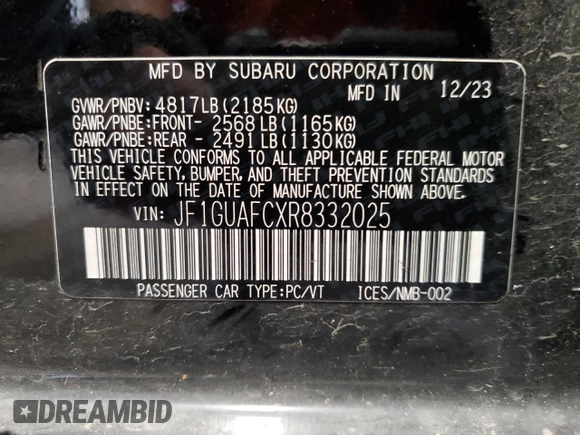 2024 Subaru Impreza Sport with VIN JF1GUAFCXR8332025, listed as a Copart auction lot 74112224 with 12,302 mi miles and Salvage Title. Bid and sale history available at carsss.com. Image 12.
