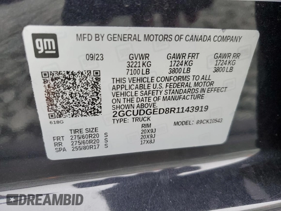 2024 Chevrolet Silverado 1500 LTZ with VIN 2GCUDGED8R1143919, listed as a Copart auction lot 89385915 with 19,171 mi miles and Salvage Title. Bid and sale history available at DreamBid. Image 12.